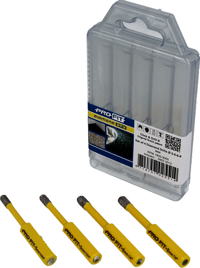 Diamant hullsagsett 4 deler: 2x5 og 2x6 mm