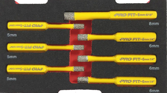 Diamantsett, 7dl: 3x 5 mm - 3x 6 mm - 1x 8 mm