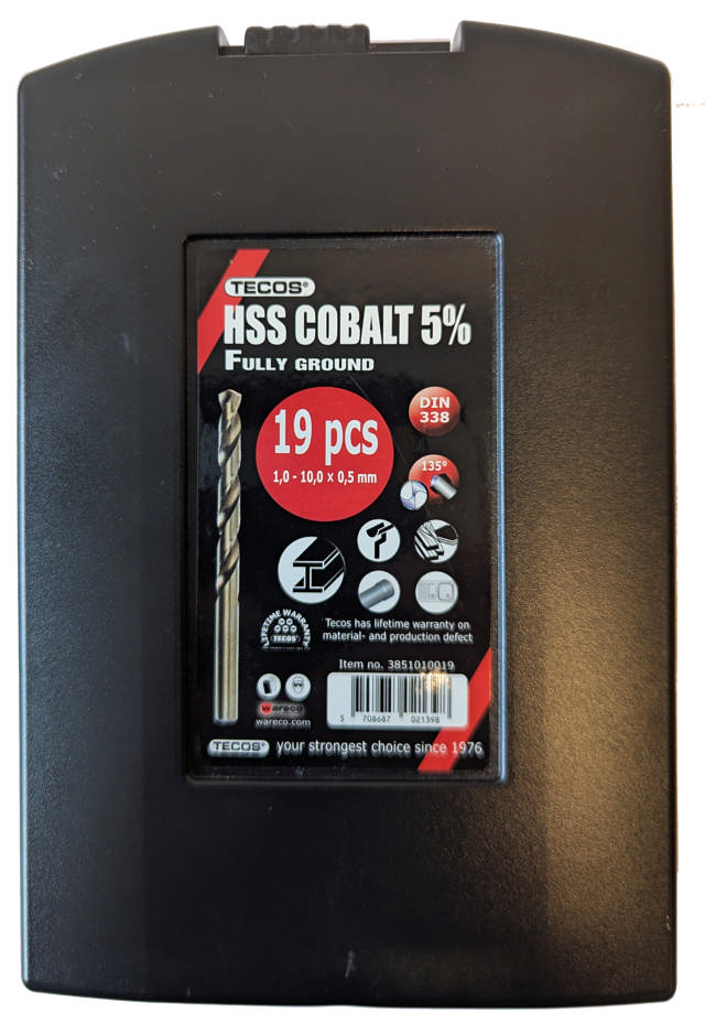 HSS Metalborsæt Cobalt 5% - 19 dele: 1 - 10 mm