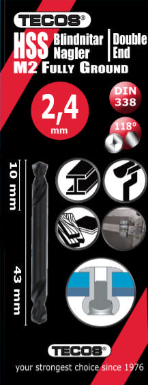 HSS-G Nitborr, 2,4 × 43 mm, 3 st.