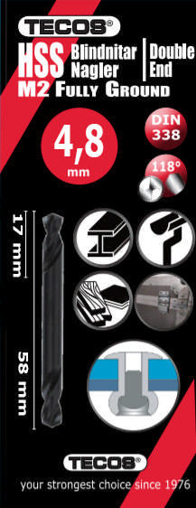 HSS-G Nitborr - 4,8 × 58 mm - 2 st.