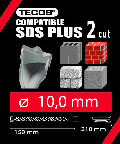 Hammerbor - SDS Plus. 10 × 210 mm, 2-Skær - 10 stk.